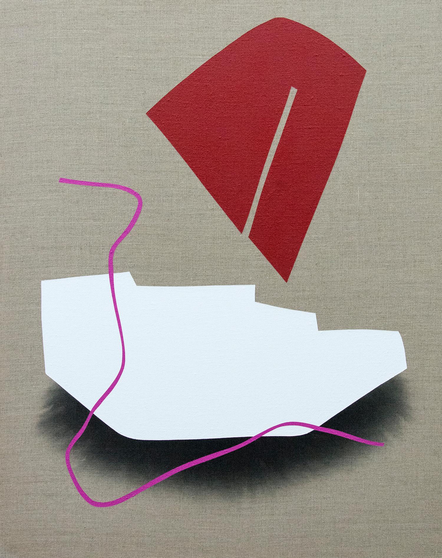 Blocs rouges et blancs - ensemble de quatre peintures ludiques sur lin - Beige Abstract Painting par Aron Hill