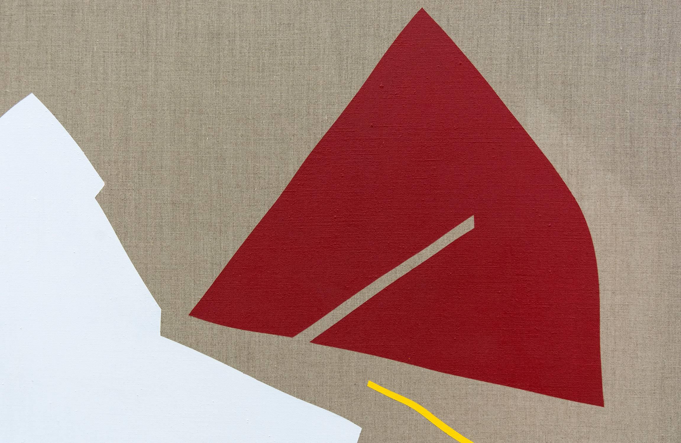 Red Split Leaf with White Shape - Painting by Aron Hill
