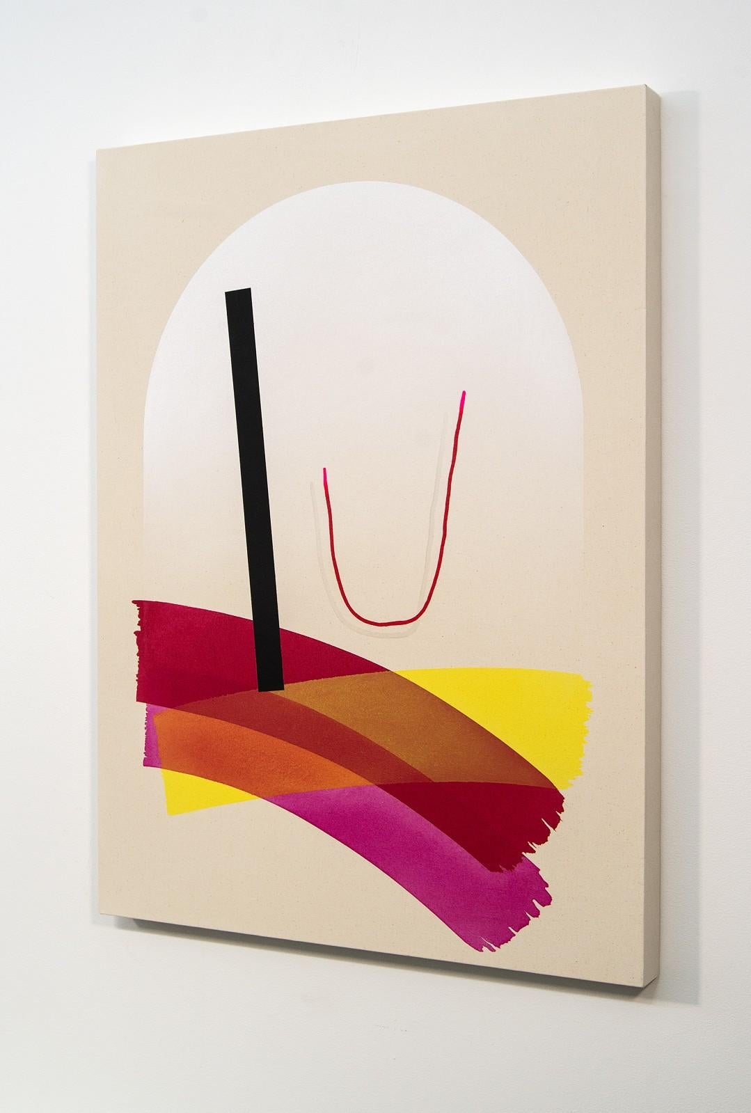 Bloc noir simple - formes vives, colorées et abstraites, acrylique sur toile - Painting de Aron Hill