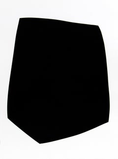 Single Black Shape - minimaliste, contemporaine, abstraite, gesso sur papier d'archives