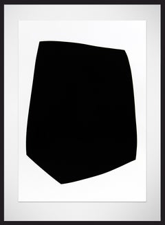 Single Black Shape - minimalist, contemporary, abstract, gesso on archival paper