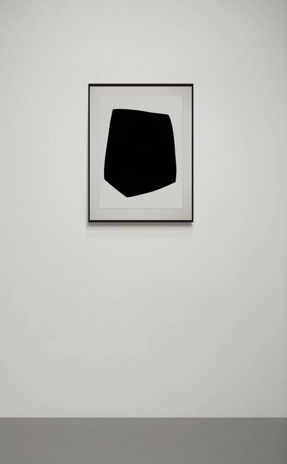Single Black Shape - minimalist, contemporary, abstract, gesso on archival paper For Sale 1