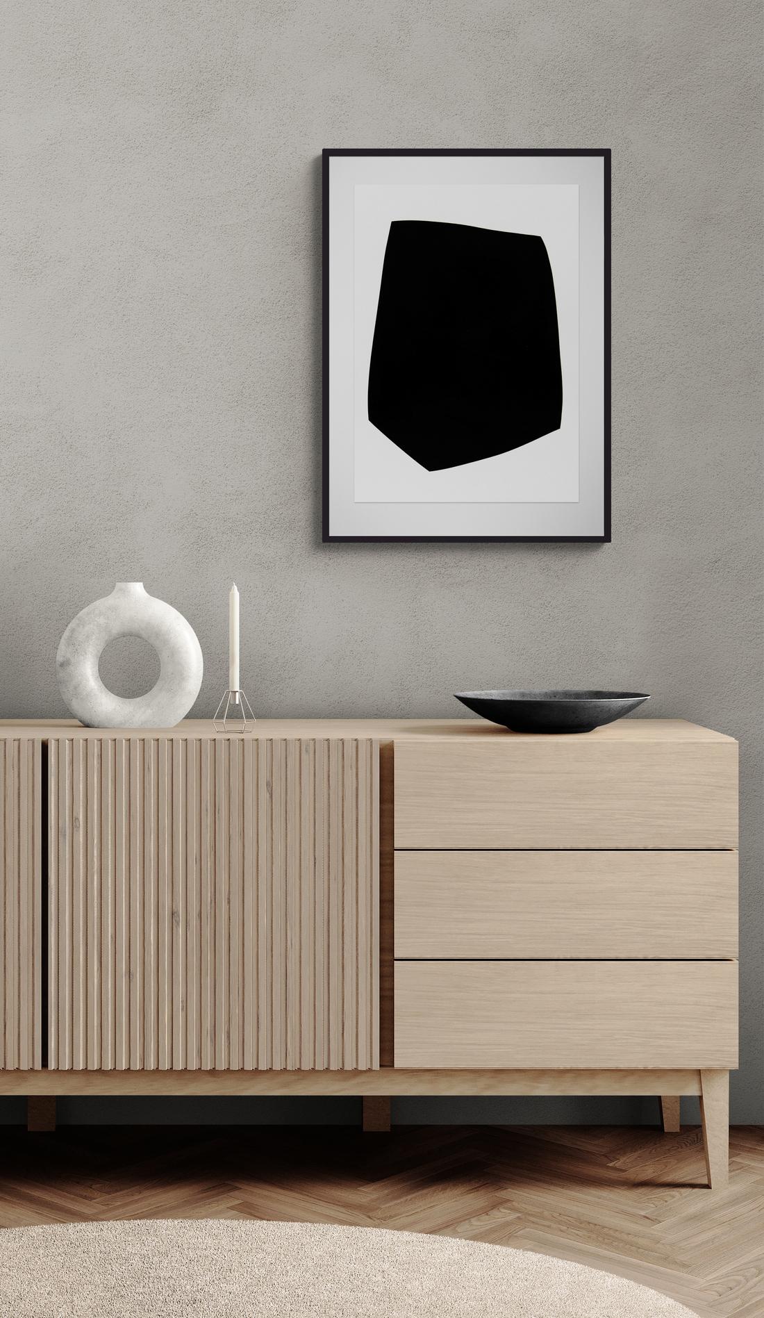 Single Black Shape - minimalist, contemporary, abstract, gesso on archival paper For Sale 2