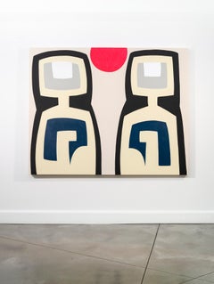 Due madri - Dipinto ad acrilico e inchiostro, stile minimalista, 54,5x68 pollici