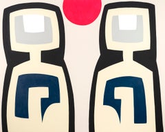 Due madri - Dipinto ad acrilico e inchiostro, stile minimalista, 54,5x68 pollici