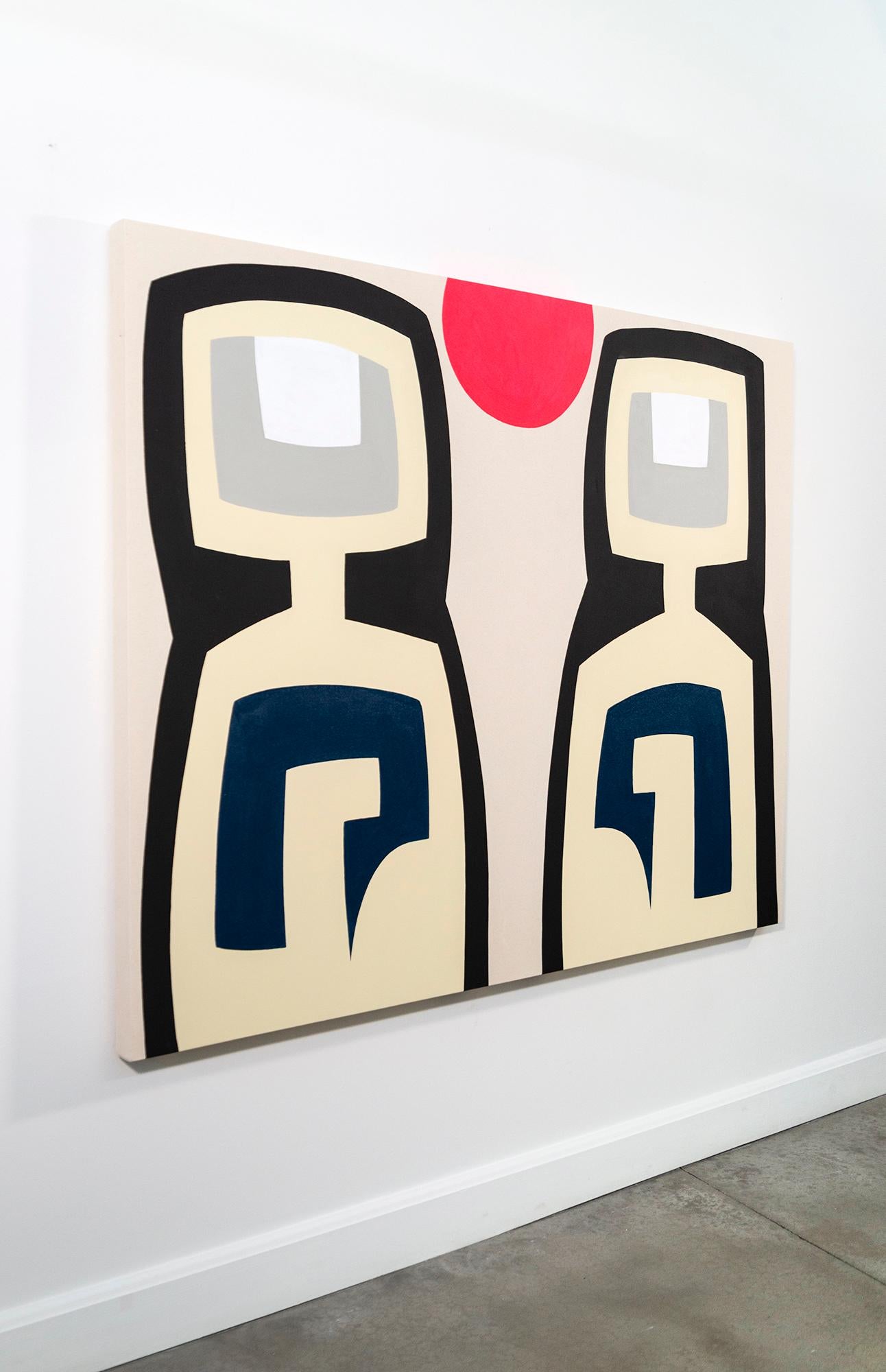 Dos Madres - minimalista, contemporáneo, abstracto, retrato, acrílico sobre lienzo - Abstract Painting Blanco de Aron Hill