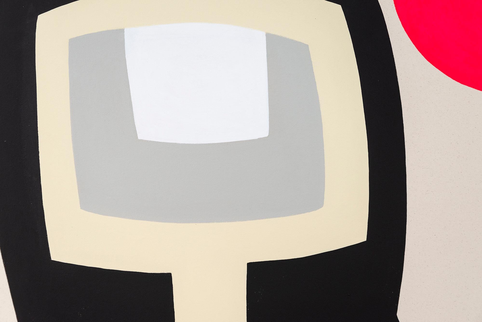 Este retrato minimalista es obra del respetado artista contemporáneo Aron Hill.
 
Las composiciones de Aron Hill son audaces en su forma, con líneas nítidas y limpias, a menudo pintadas con colores vivos. En esta dramática pieza, dos figuras de