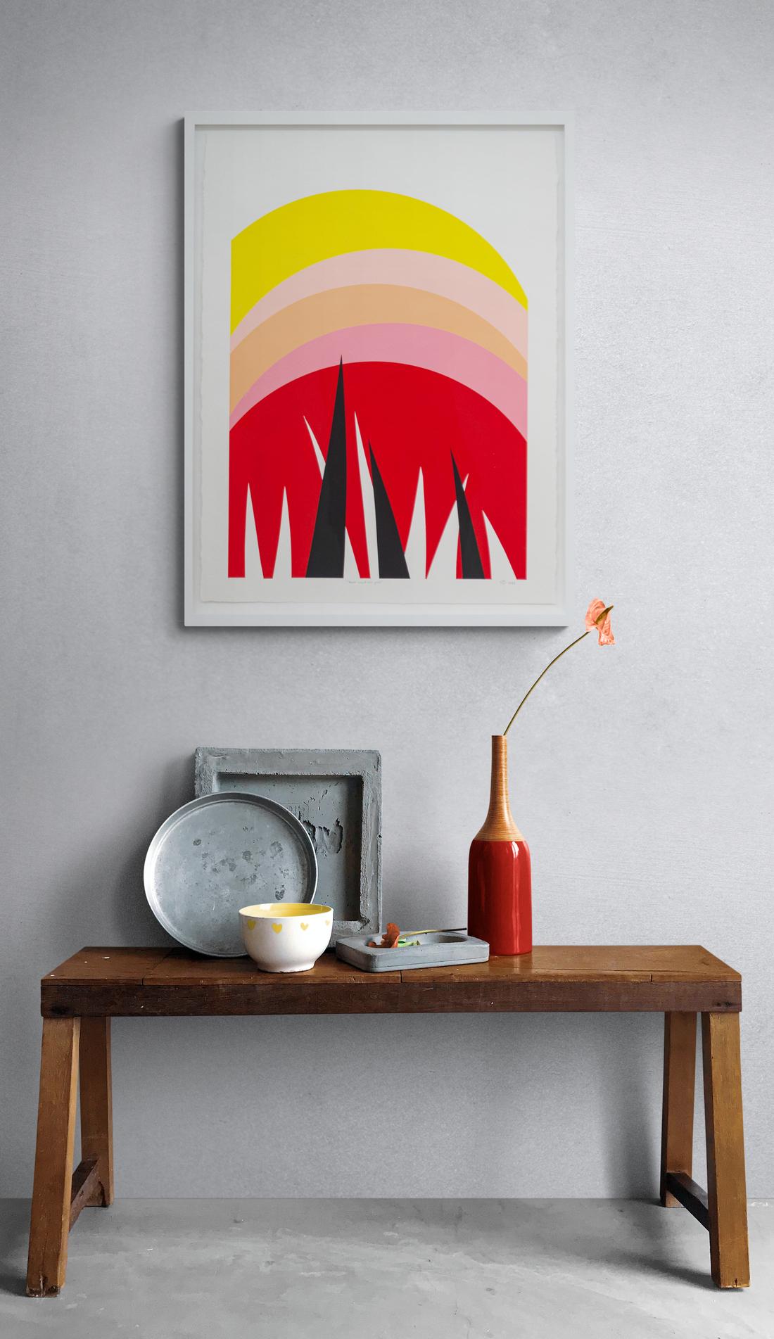 Warm Sunset Over Grass - bold, colorful, minimalist, abstract, acrylic on paper For Sale 2