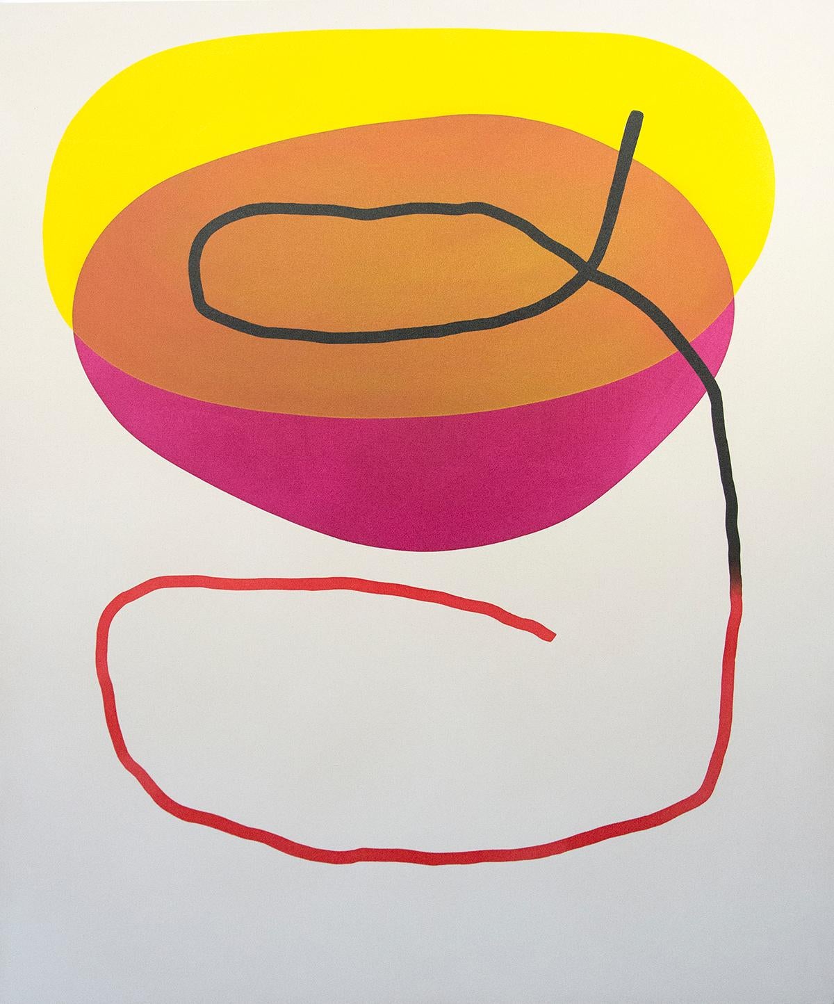 Aron Hill Still-Life Painting - Yellow and Magenta with Red and Black Line