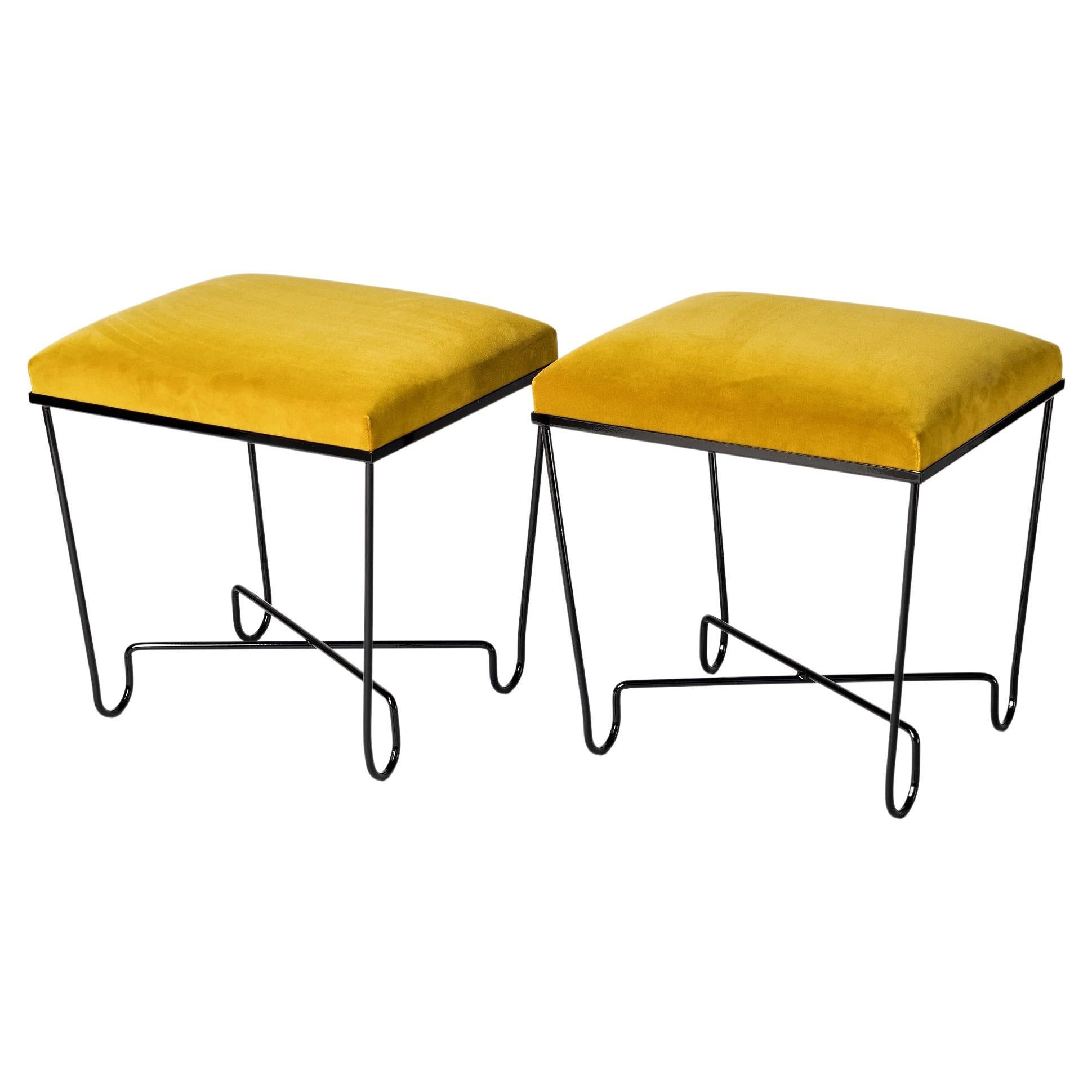 Aronde Black Lacquered Feet and Gold Velvet Benches by Facto Atelier Paris For Sale