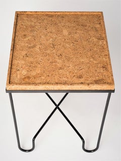 "Aronde" Black Lacquered Steel & Natural Cork Side Table -Facto Atelier Paris