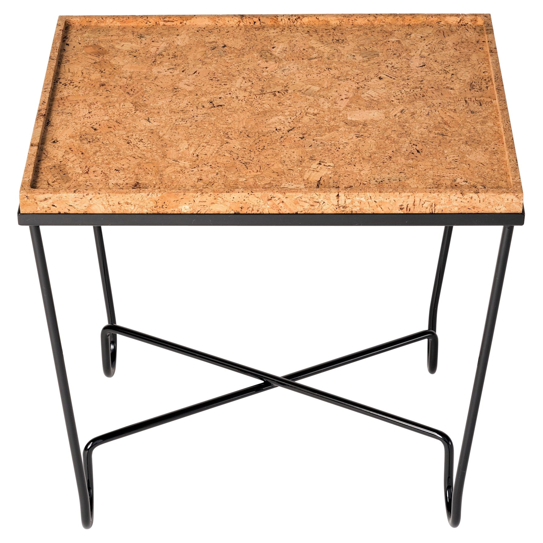 "Aronde" Black Lacquered Steel & Natural Cork Side Table -Facto Atelier Paris