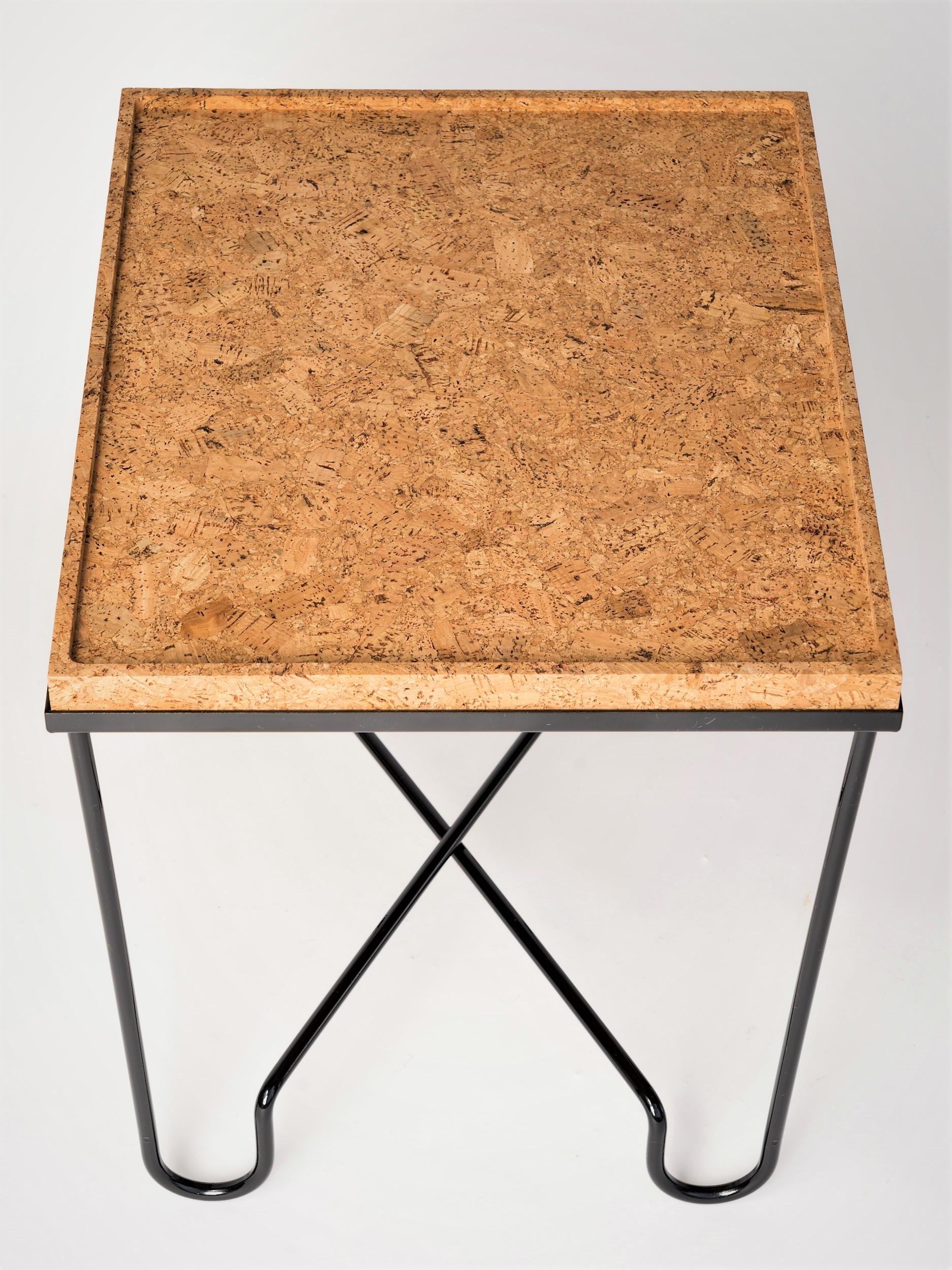 Aronde Black Lacquered Steel Side Table with Burnt or Natural Cork Top  For Sale 3