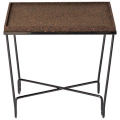 Aronde Black Lacquered Steel Side Table with Burnt or Natural Cork Top