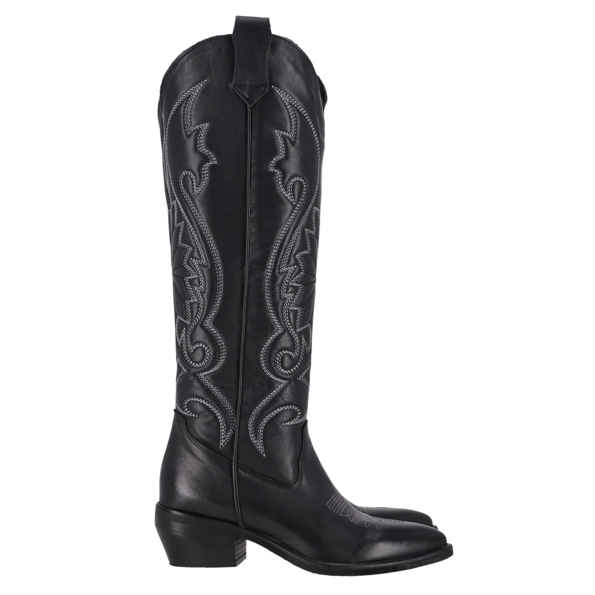 Black .A.R.O.S.H Embroidered Leather Western Knee-High Boots For Sale
