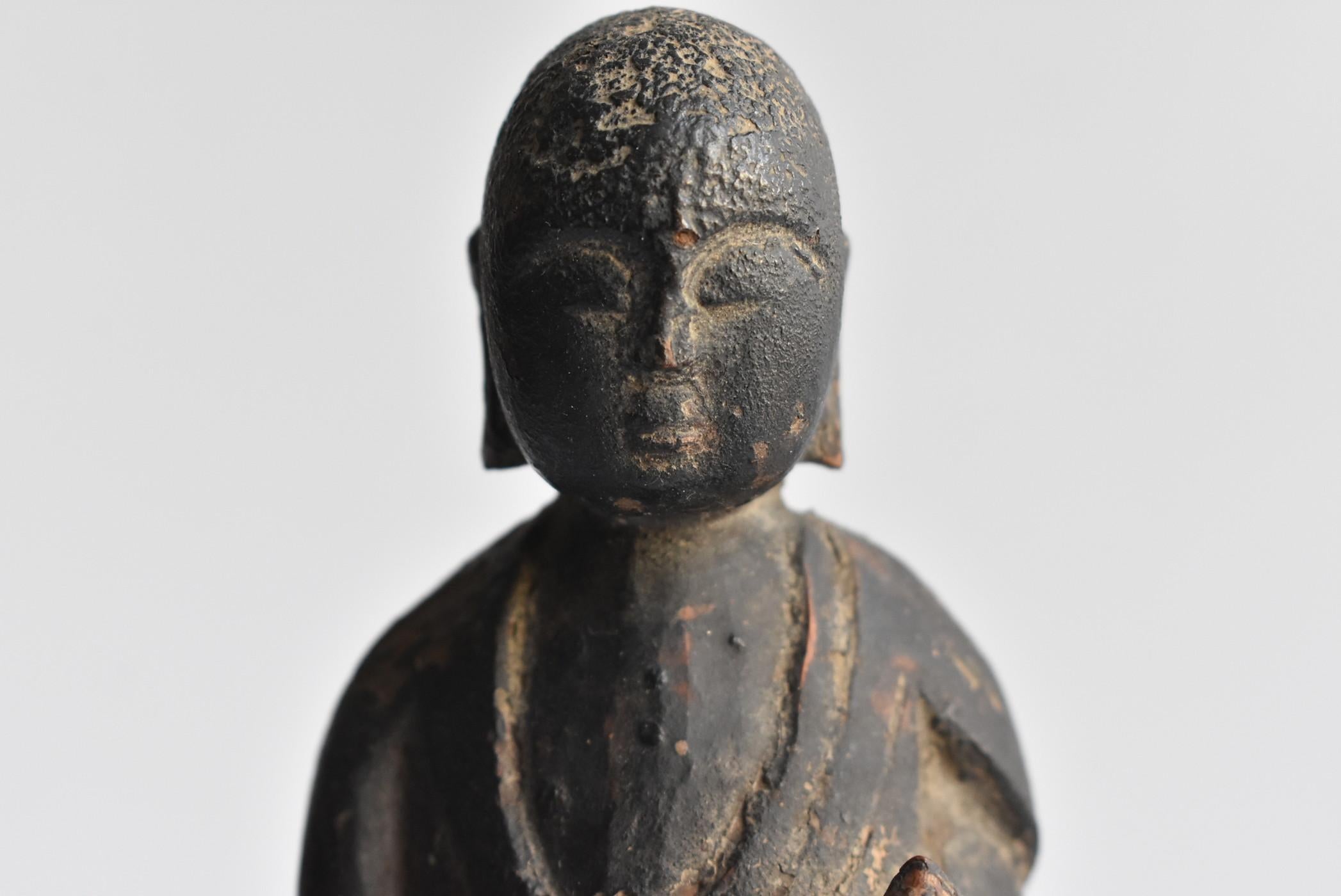 Hand-Carved Japane Wood Carving Jizo Bodhisattva Statue /Buddha Statue, circa 1400s-1600s