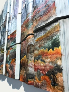Auttumn color palette water color painting of New York on unique book canvass
