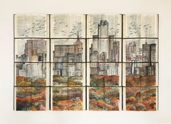 Used Auttumn color palette water color painting of New York on unique book canvass 