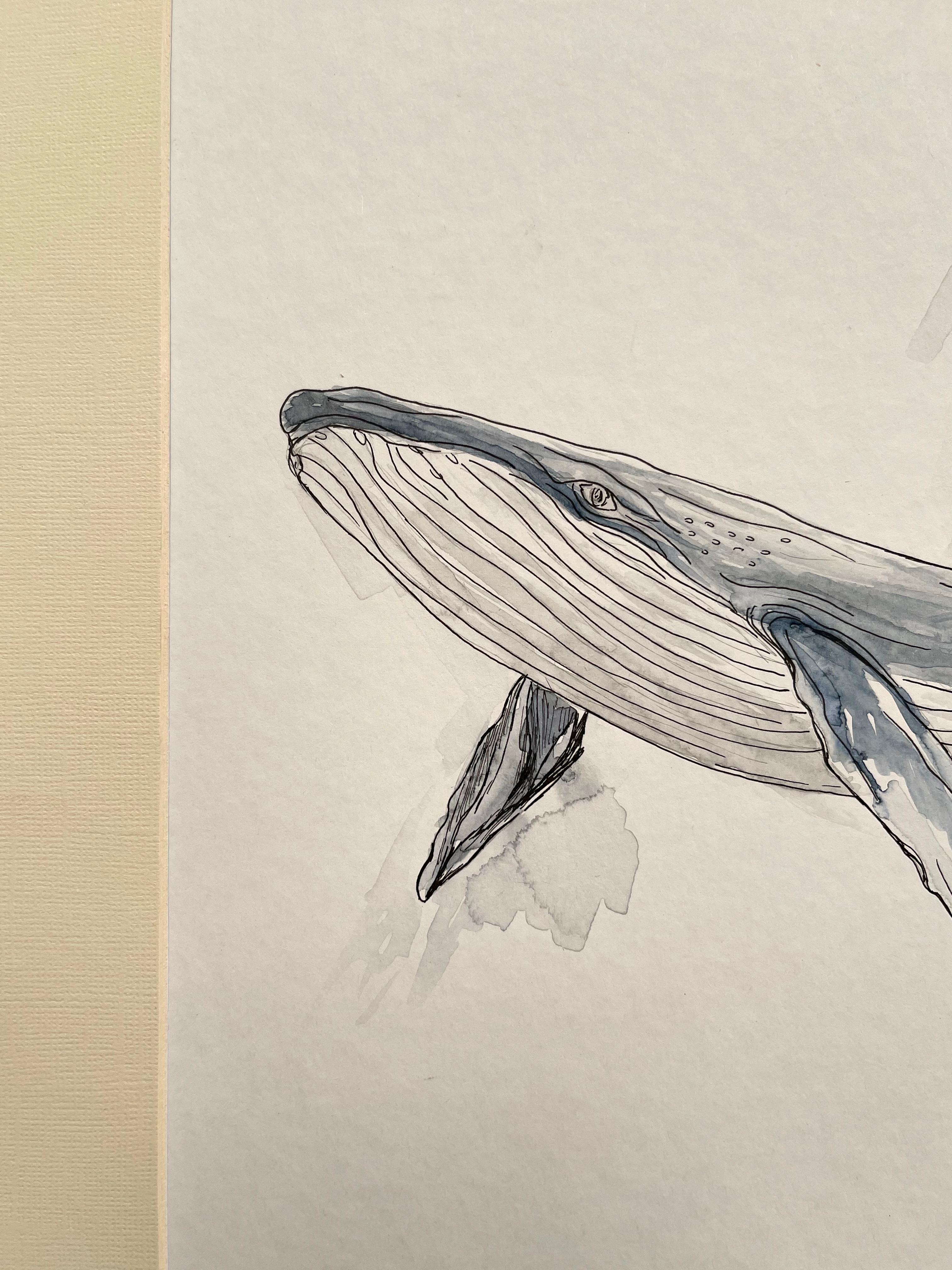 Baja Gray Whale Moments. Beautiful watercolor ocean painting  - Contemporary Painting by Arozarena De La Fuente