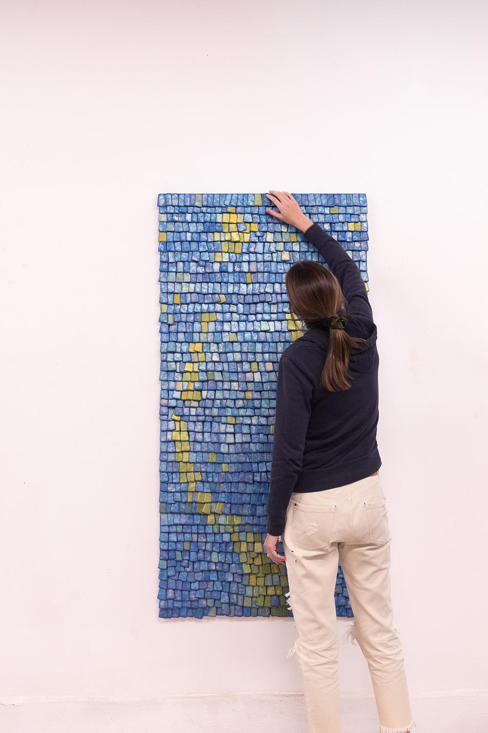 Preciosa obra de arte azul y verde, apacible y elegante en venta 2