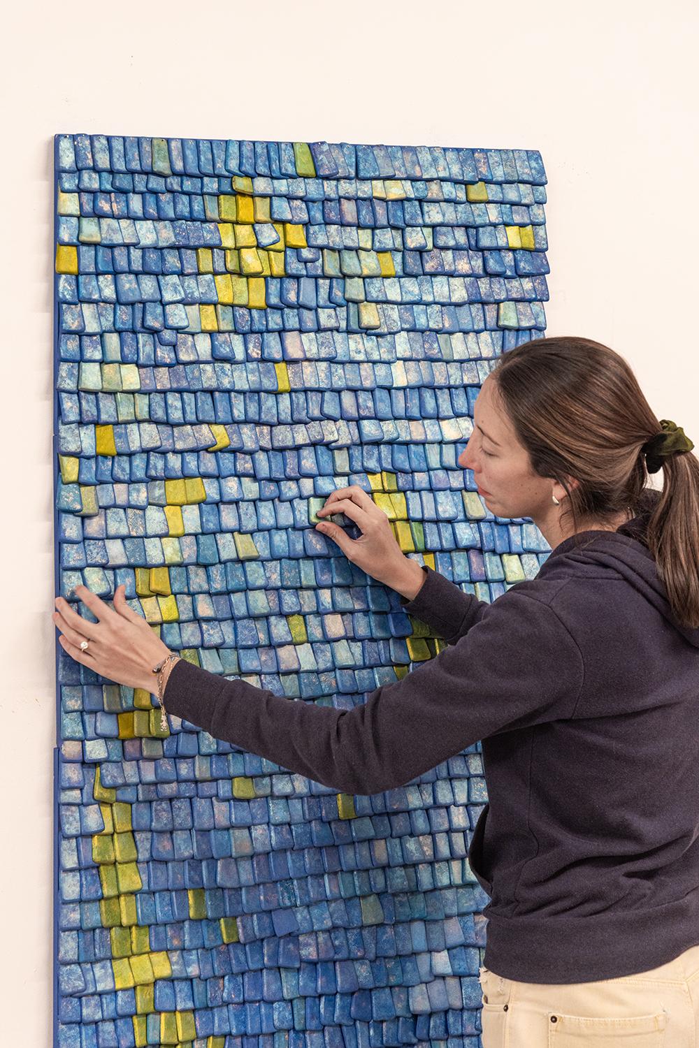Preciosa obra de arte azul y verde, apacible y elegante en venta 3