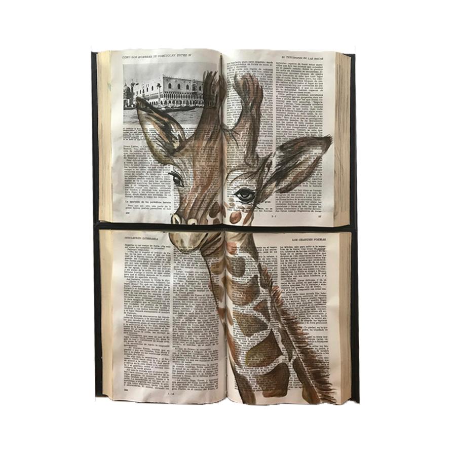 Beautiful Water Color Baby Animal Painting on Book Canvass For Sale 2