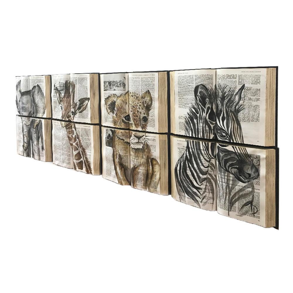Animal Painting di Arozarena De La Fuente - Bellissima pittura ad acqua di animali da bambino su tela di libro