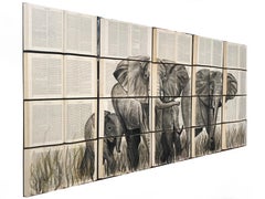 Beautiful Water Color Painting on Recycled Books, Elephant Lovers