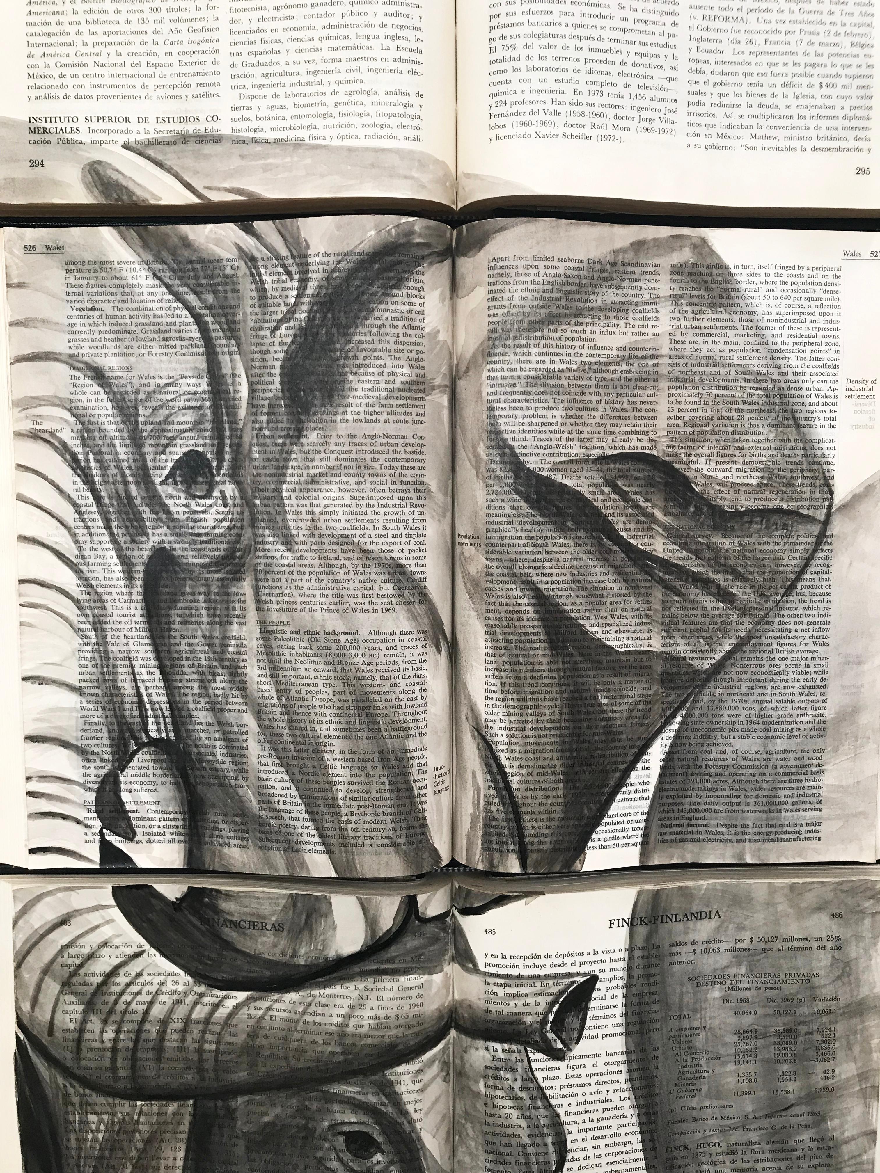 Schönes Aquarellgemälde auf recycelten Büchern, Elefantenliebhaber im Angebot 4