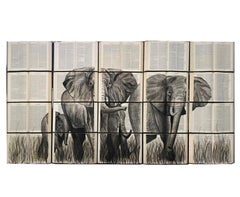 Beautiful Water Color Painting on Recycled Books, Elephant Lovers