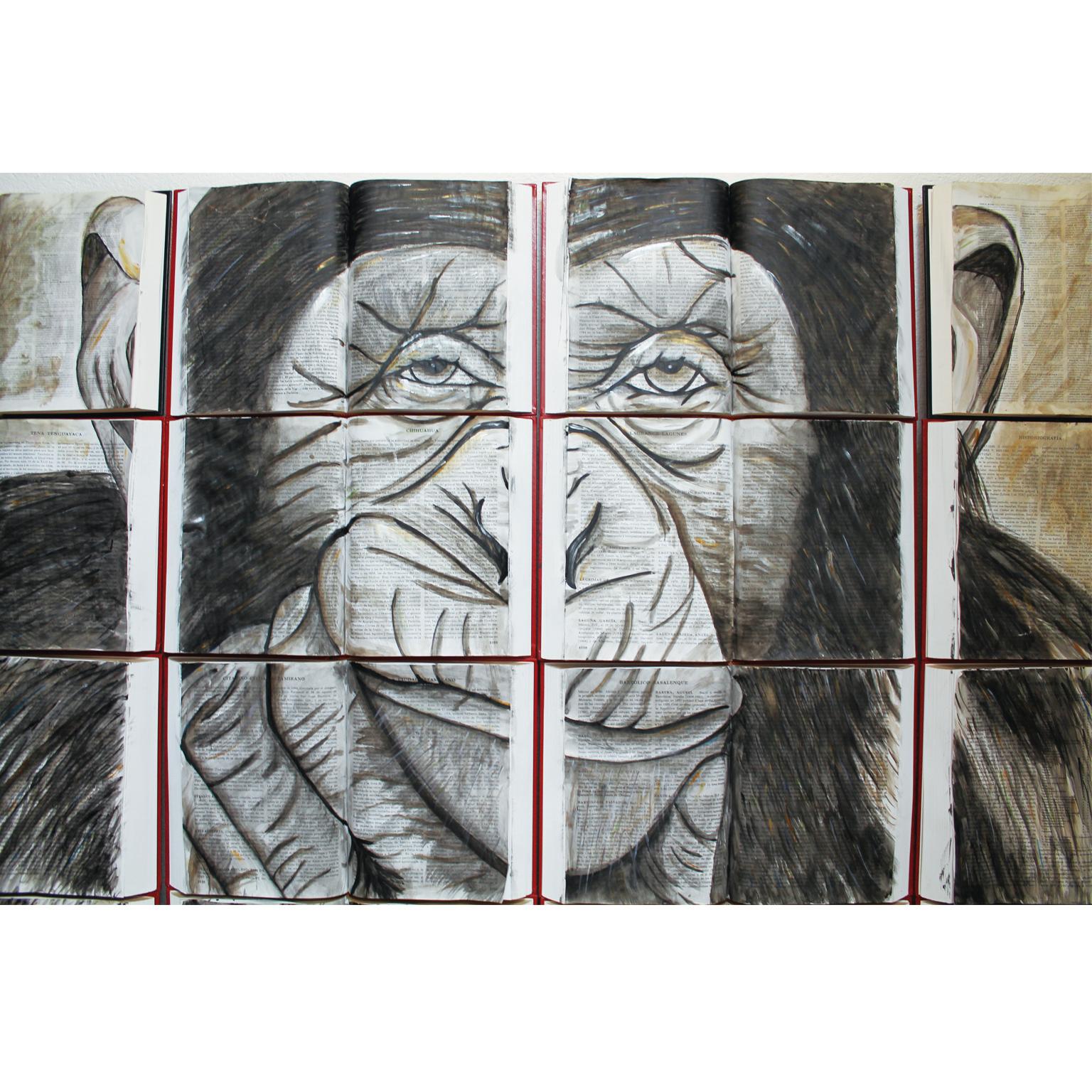 CHIMPANZEE. Aquarellfarben. Nature Nature. Tiere. Sepia. Bücher auf Leinwand. im Angebot 4