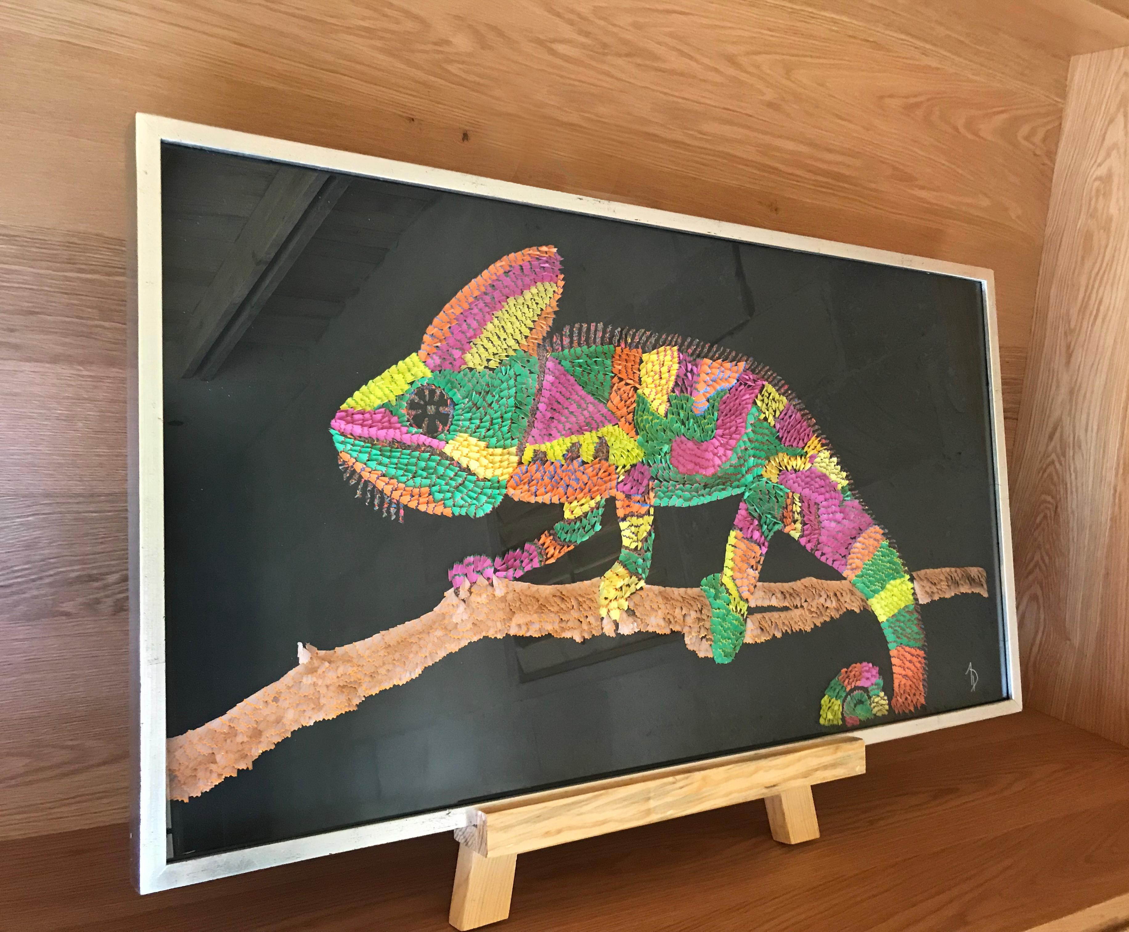 Arozarena De La Fuente Animal Painting - Colorful Gecko Lizard 