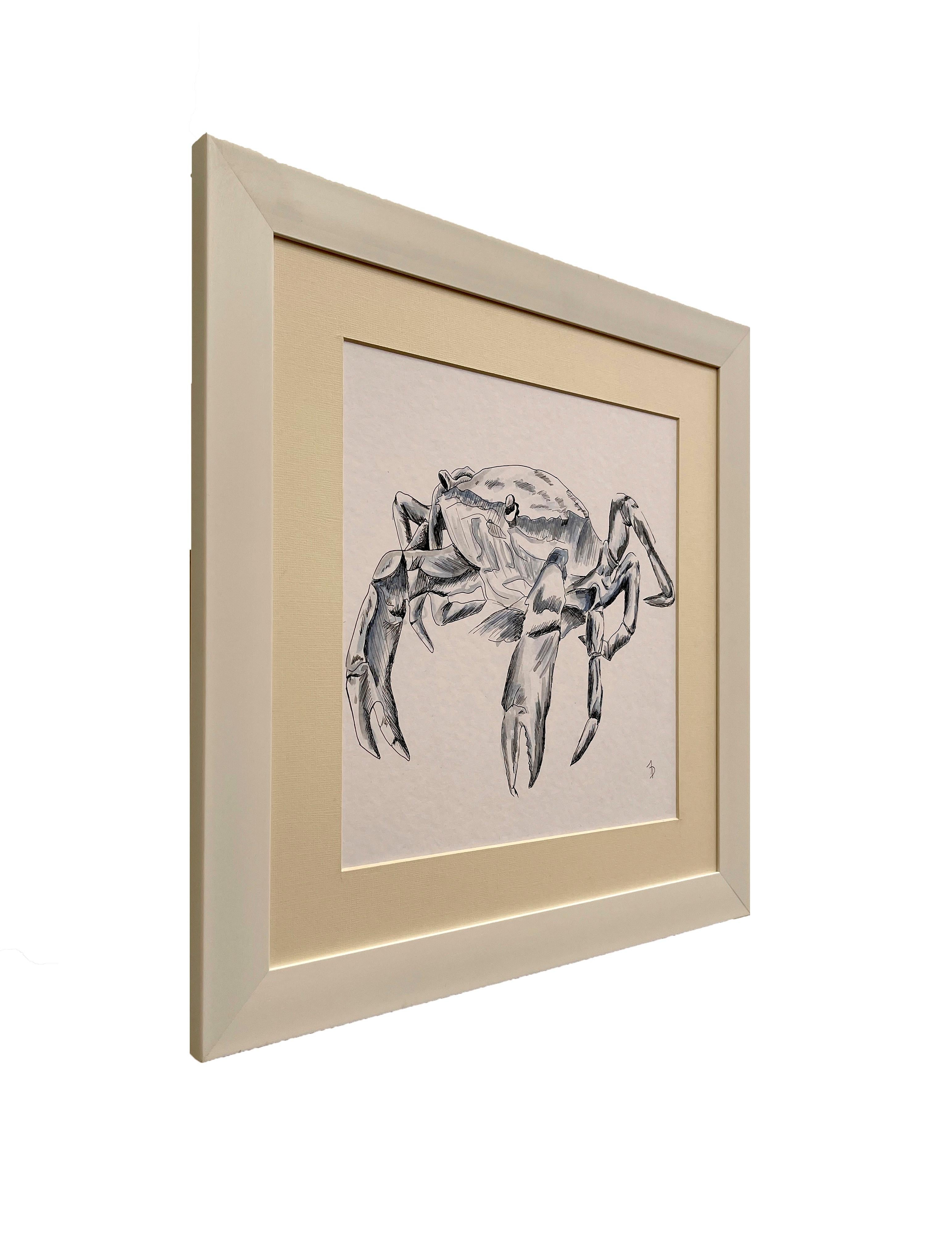 Crabwise. Magnifique peinture d'animaux à l'aquarelle - Océan - Beige Animal Painting par Arozarena De La Fuente