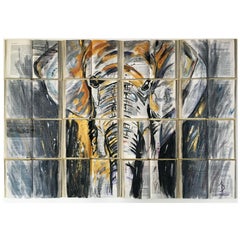AMANTES DE LOS ELEFANTES. Acuarela sobre lienzo de libro. Moderna. Pinturas de animales