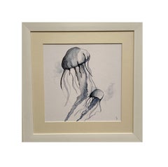 Fluorescent Jellyfish Dance. Elegant Watercolor Artwork ideal for Ocean Homes