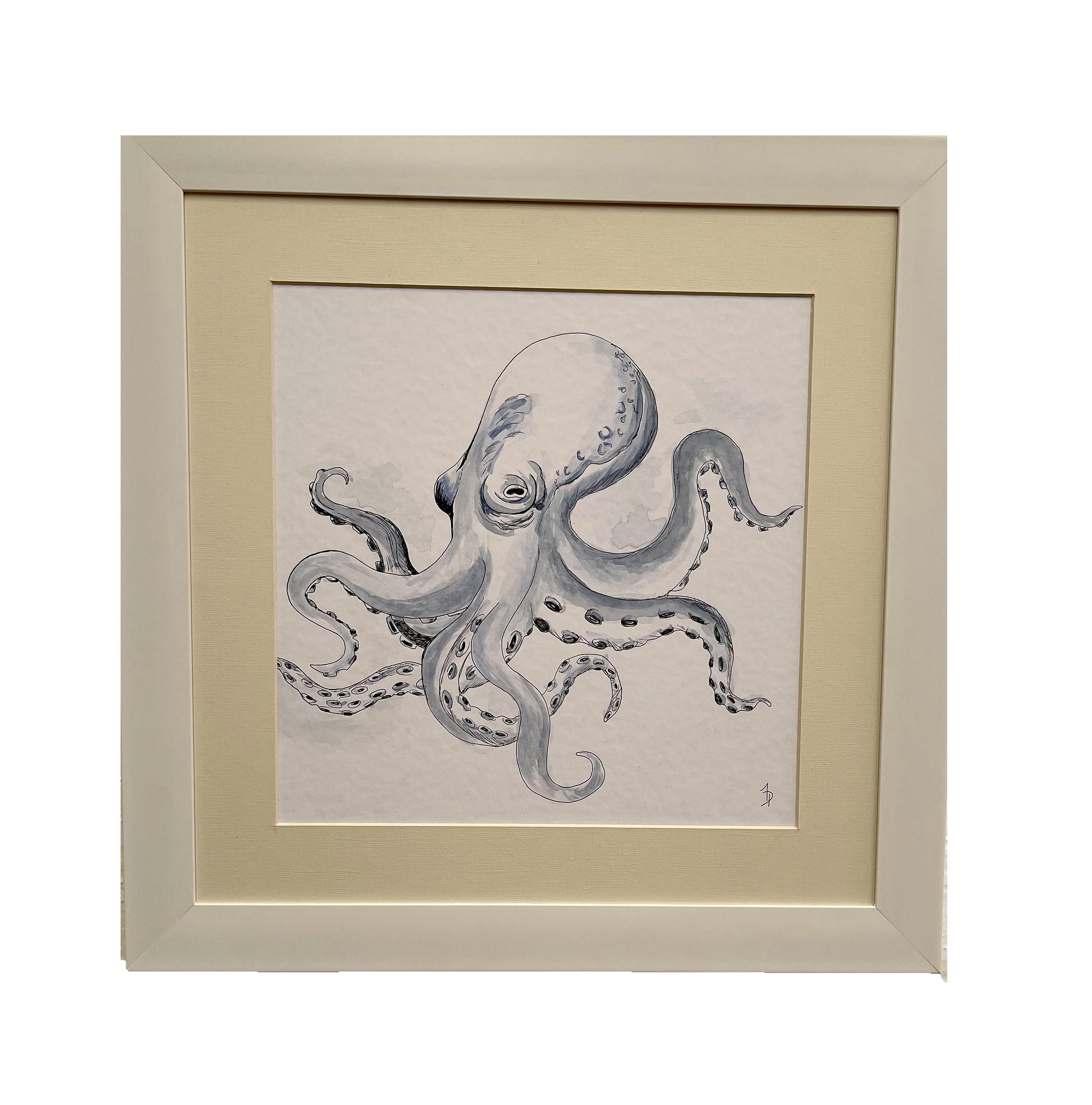 Arozarena De La Fuente Animal Painting - Giant Pacific Octopus. Outstanding watercolor painting 