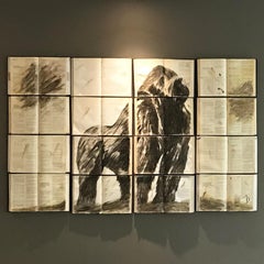 Gorila entre letras. Pintura animal. Sepia. Naturaleza