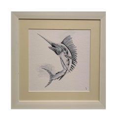 Magestic Swordfish. Elegant Blue and Grey Painting Ideal for Beach Homes