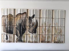 Steppe. Outstanding warm water color rhinoceros  painting