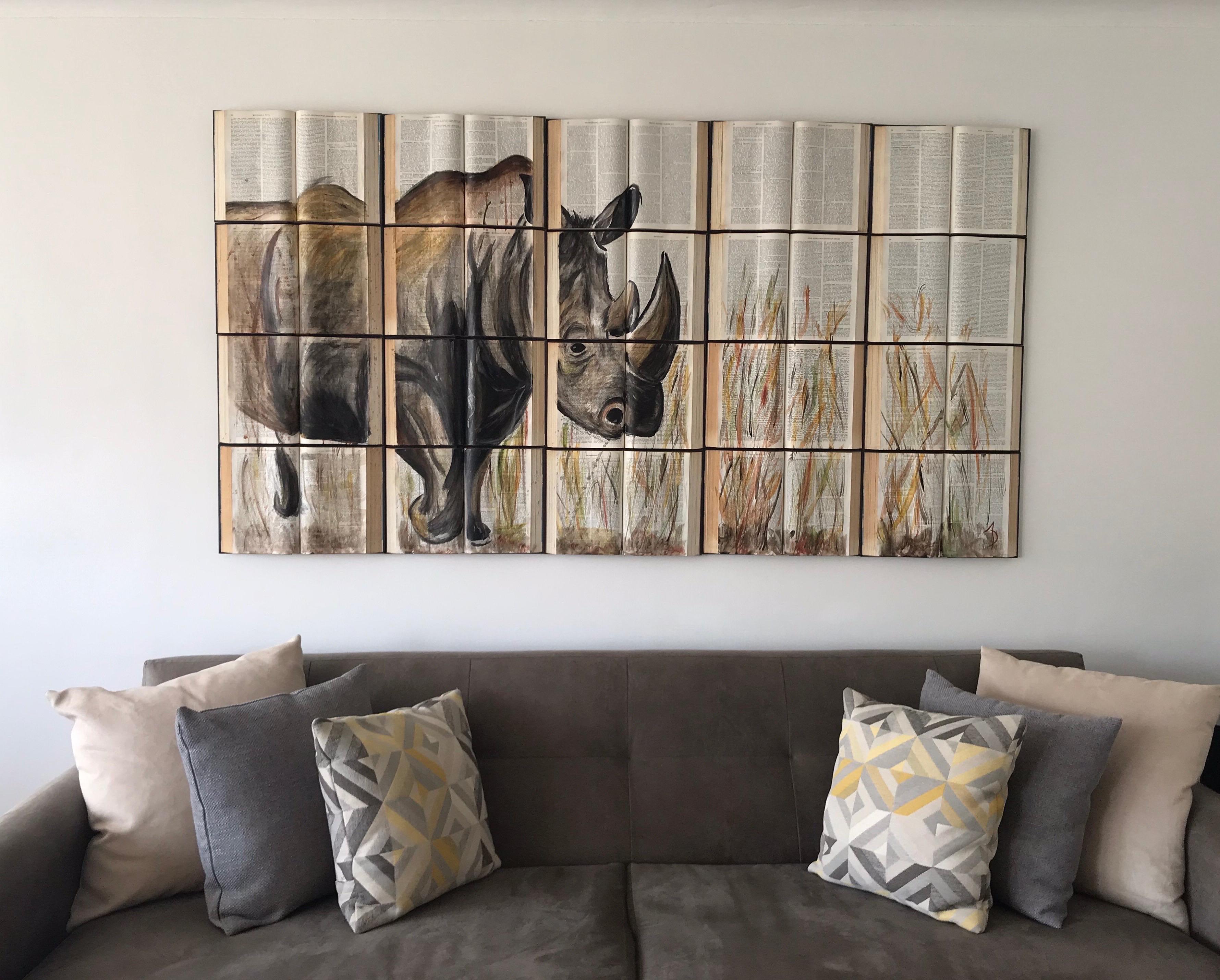 Arozarena De La Fuente Animal Painting - Steppe. Outstanding warm water color rhinoceros  painting