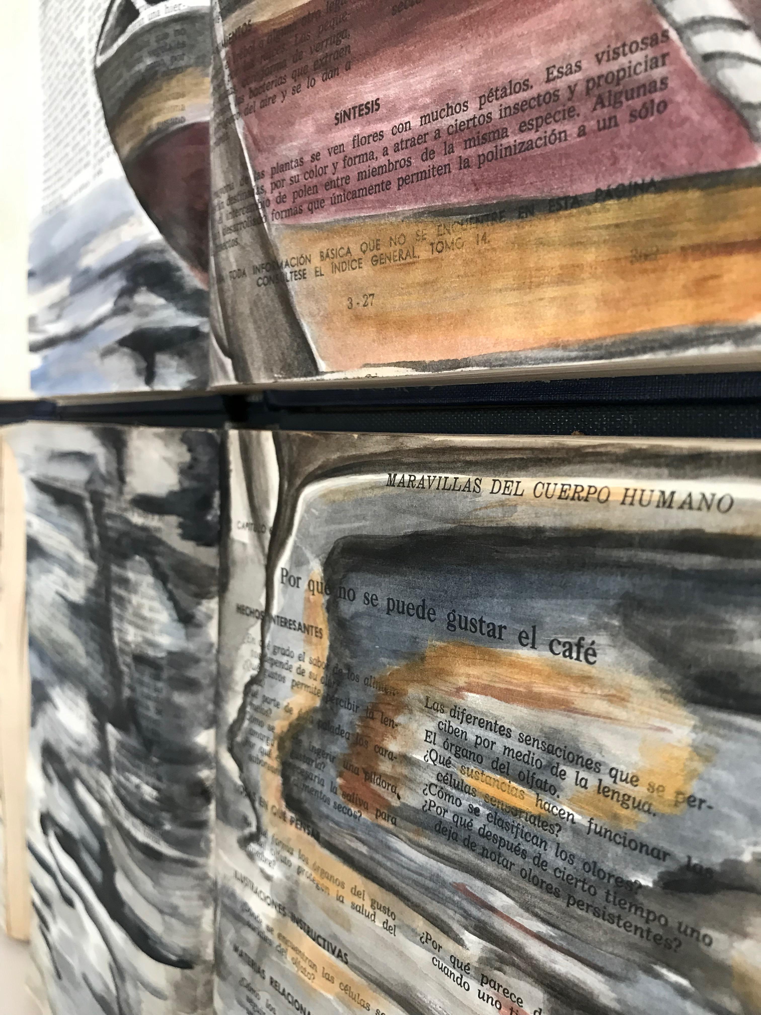 Aquarelle sur toile de livre unique - Reflections en volute - Couleurs océaniques - Contemporain Painting par Arozarena De La Fuente