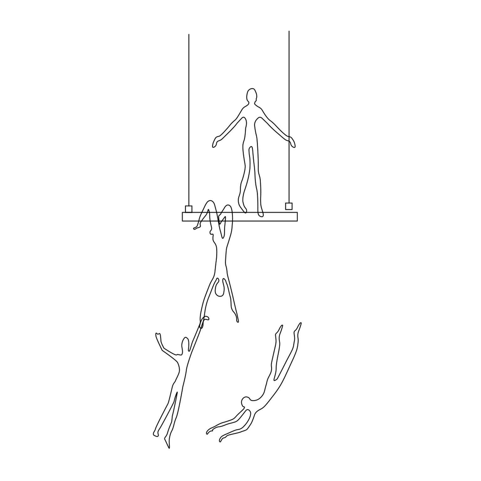 ACROBATS. Human Figurative Stainless Steal Hanging Sculptures. Modern Art - Gray Still-Life Sculpture by Arozarena De La Fuente
