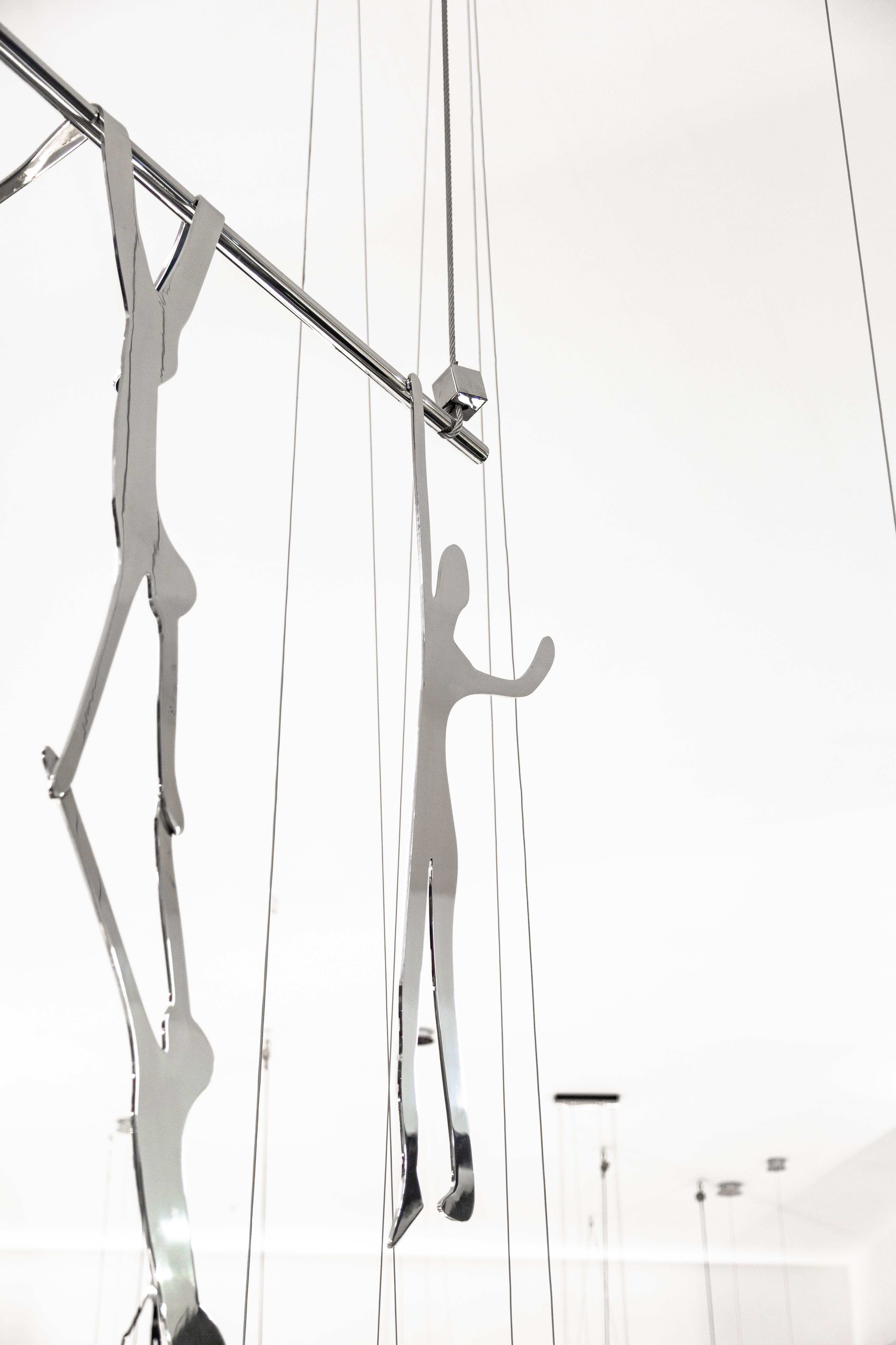 ACROBATS. Human Figurative Stainless Steal Hanging Sculptures. Modern Art