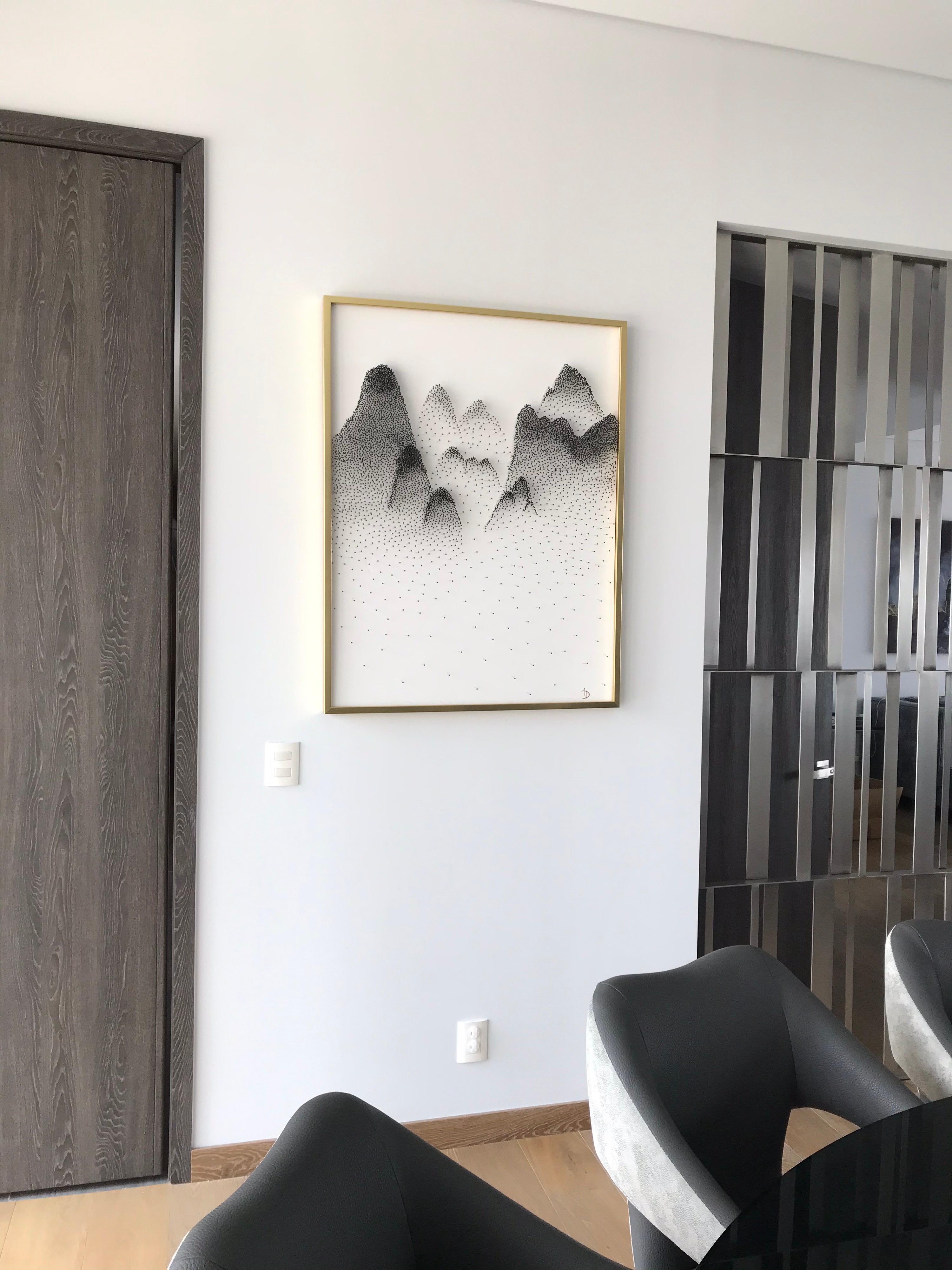 Beautiful Abstract Mountains on Unique Canvass - Gold Abstract Sculpture by Arozarena De La Fuente