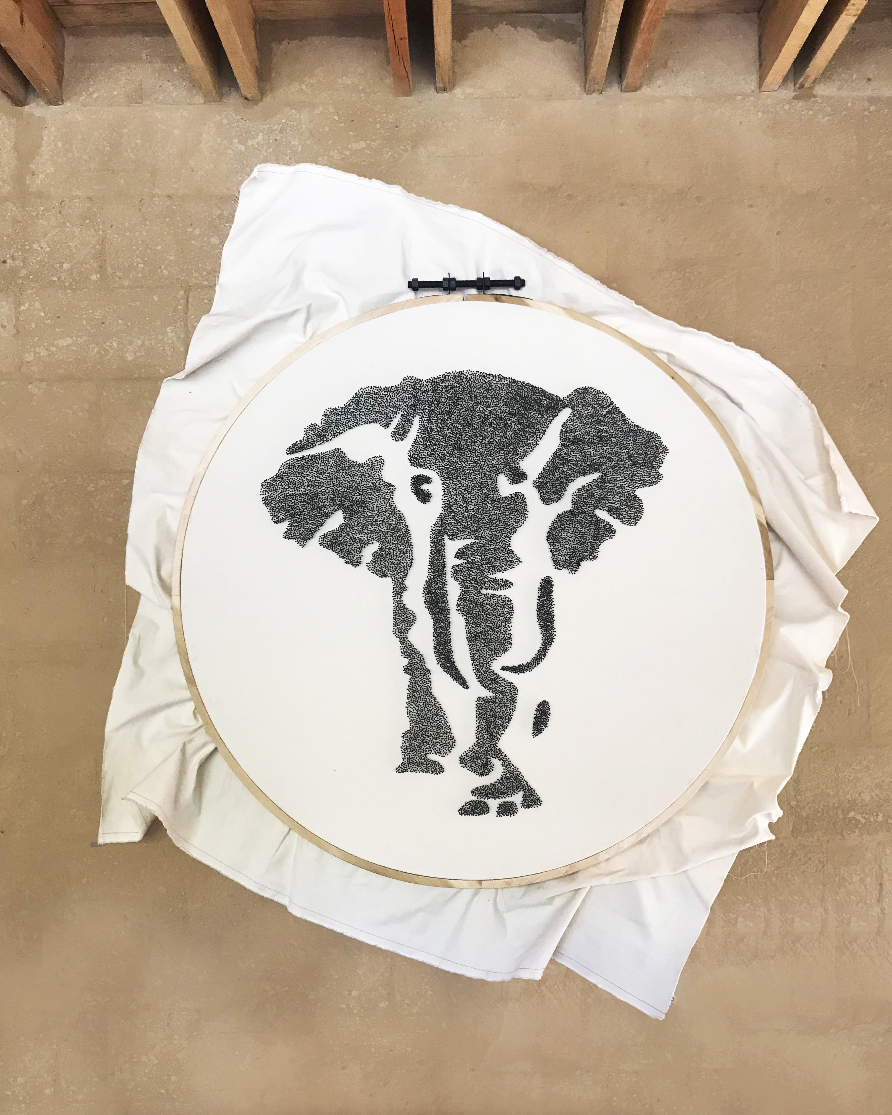 Arozarena De La Fuente Figurative Sculpture - Beautiful Elephant Framed Fabric Sculpture Perfect for Walls