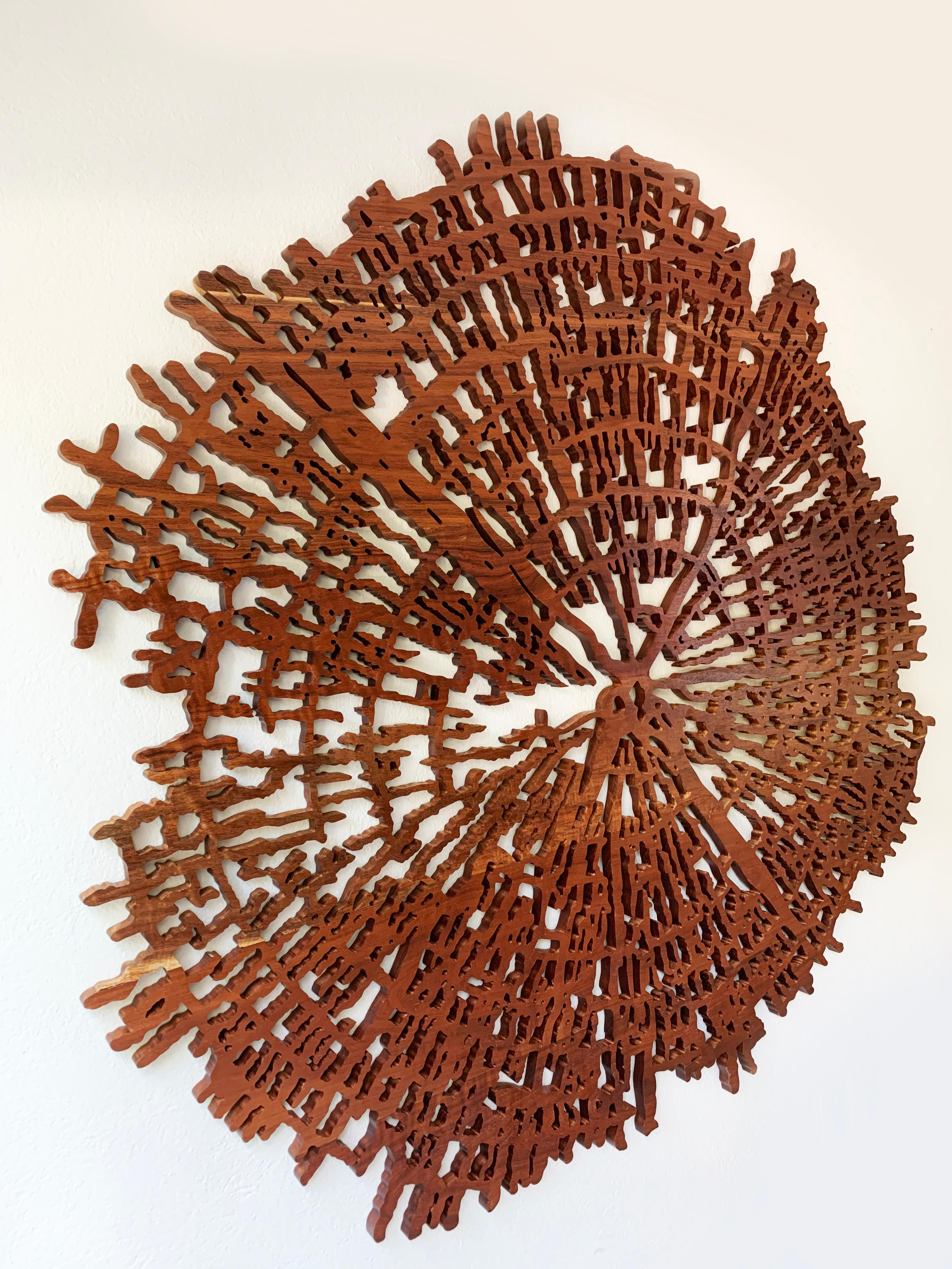 Dendrochronology of Trees in an Abstract Wooden Solid Piece - Brown Abstract Sculpture by Arozarena De La Fuente