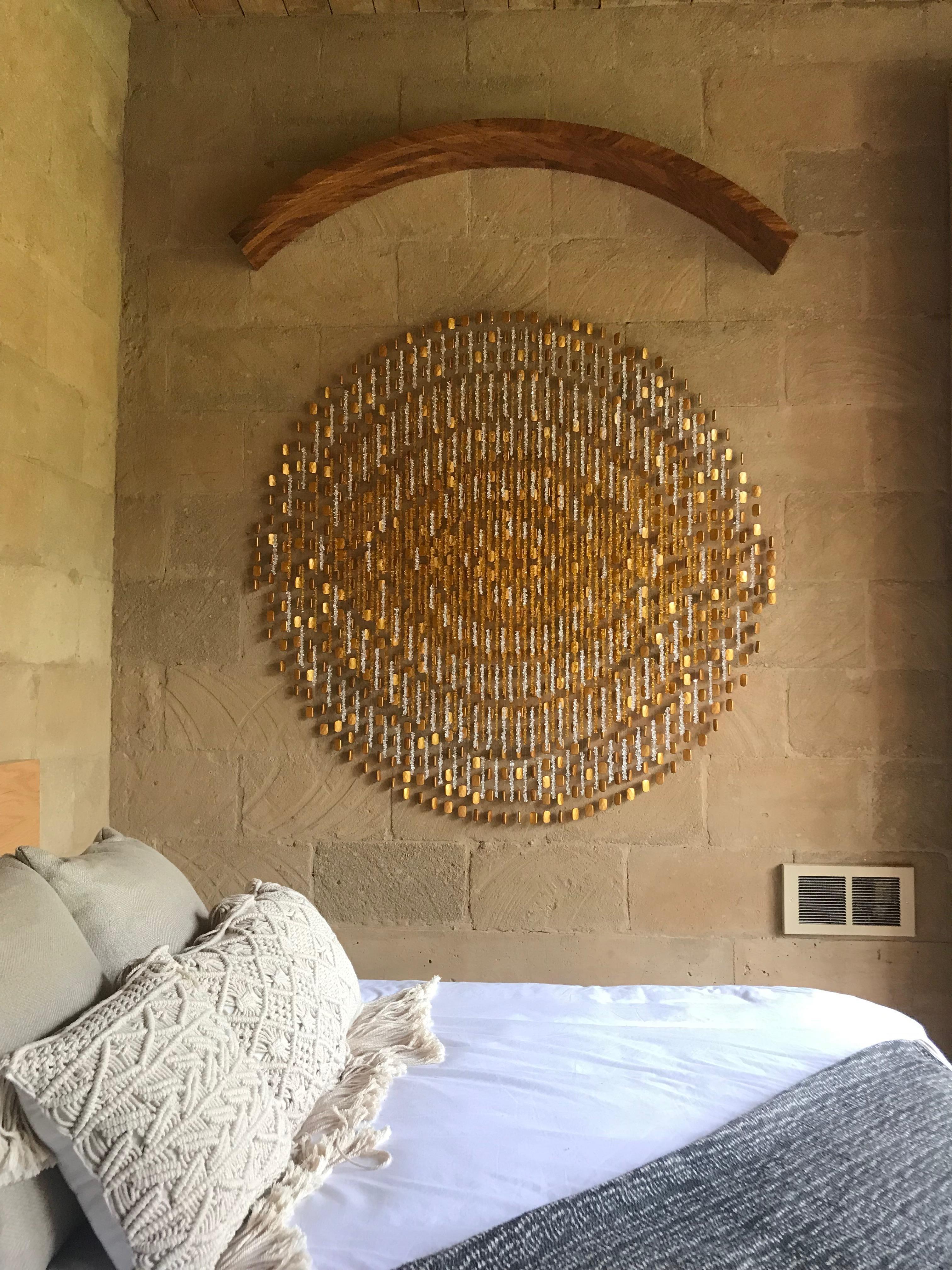 Elegant Pieces Forming 7 Concentric Circles Hanging from a Solid Wood Arch