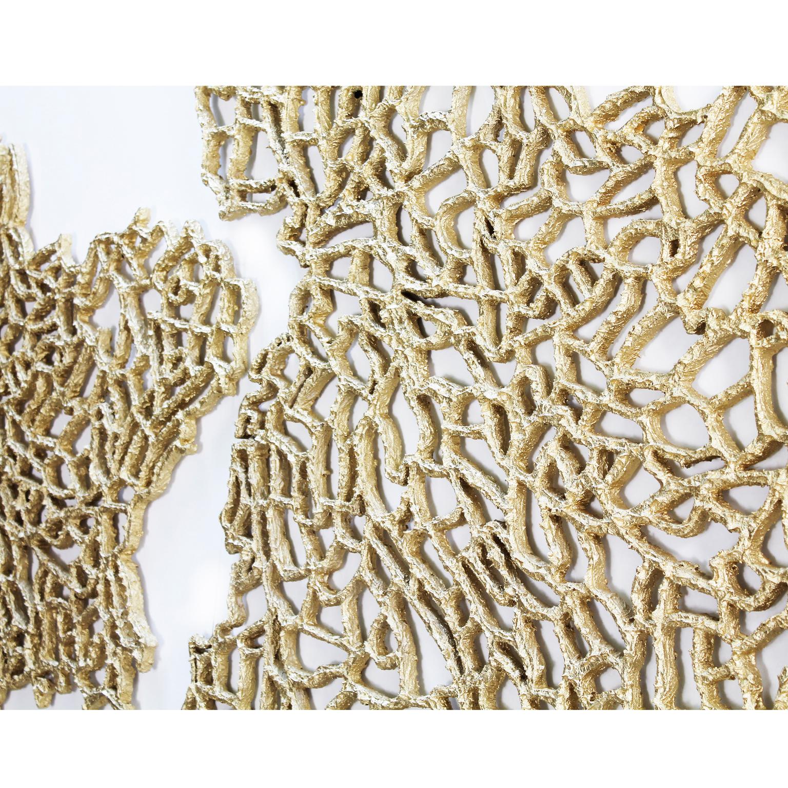 Golden Coral Ocean. Elegant Sculpture for Installing on Walls - Brown Abstract Sculpture by Arozarena De La Fuente