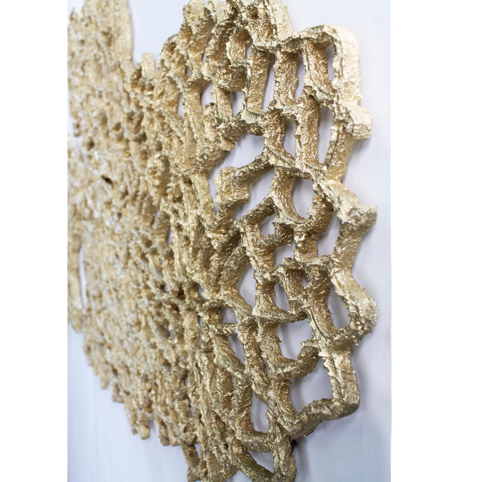 Golden Coral Ocean. Elegant Sculpture for Installing on Walls 3