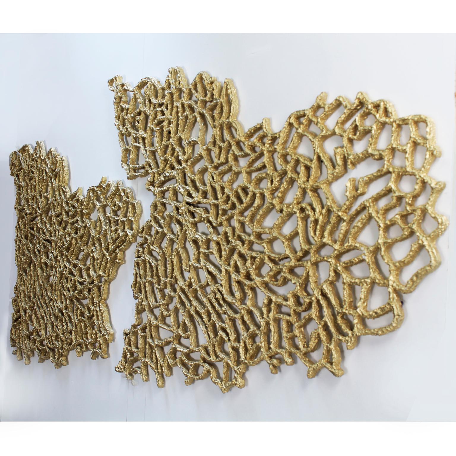 Arozarena De La Fuente Abstract Sculpture - Golden Coral Ocean. Elegant Sculpture for Installing on Walls
